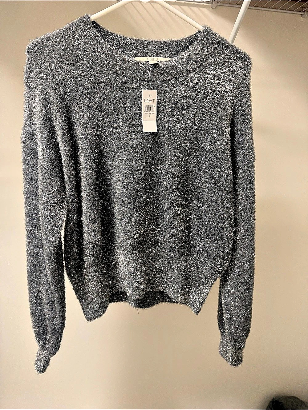 LOFT Metallic Fuzzy Crewneck Sweater in Gray Size Small NWT